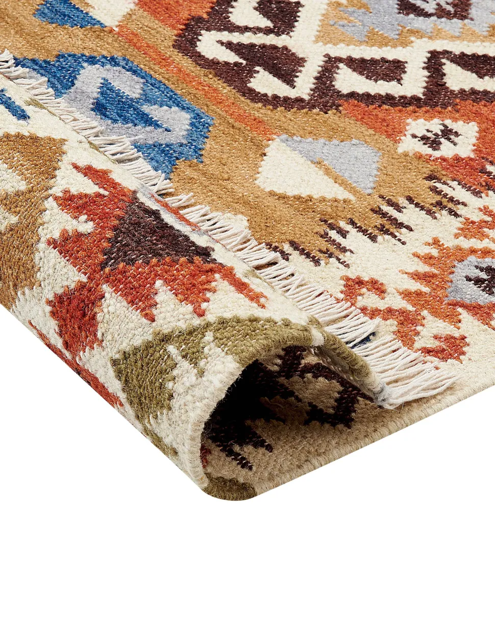 Kelim Teppich Wolle Mehrfarbig 160 X 230 Cm Geometrisches Muster Kurzflor Vosketap