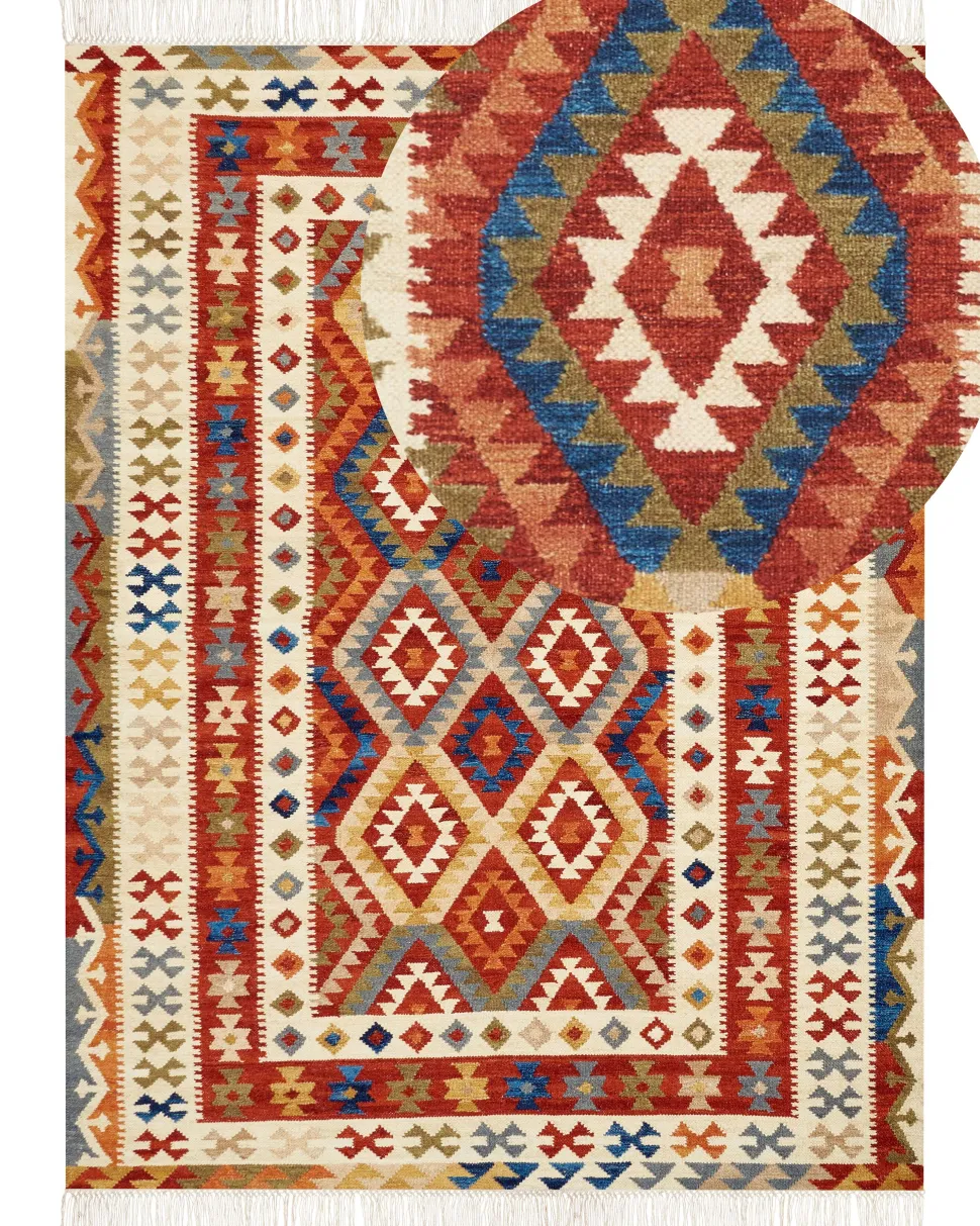 Kelim Teppich Wolle Mehrfarbig 160 X 230 Cm Geometrisches Muster Kurzflor Oshakan