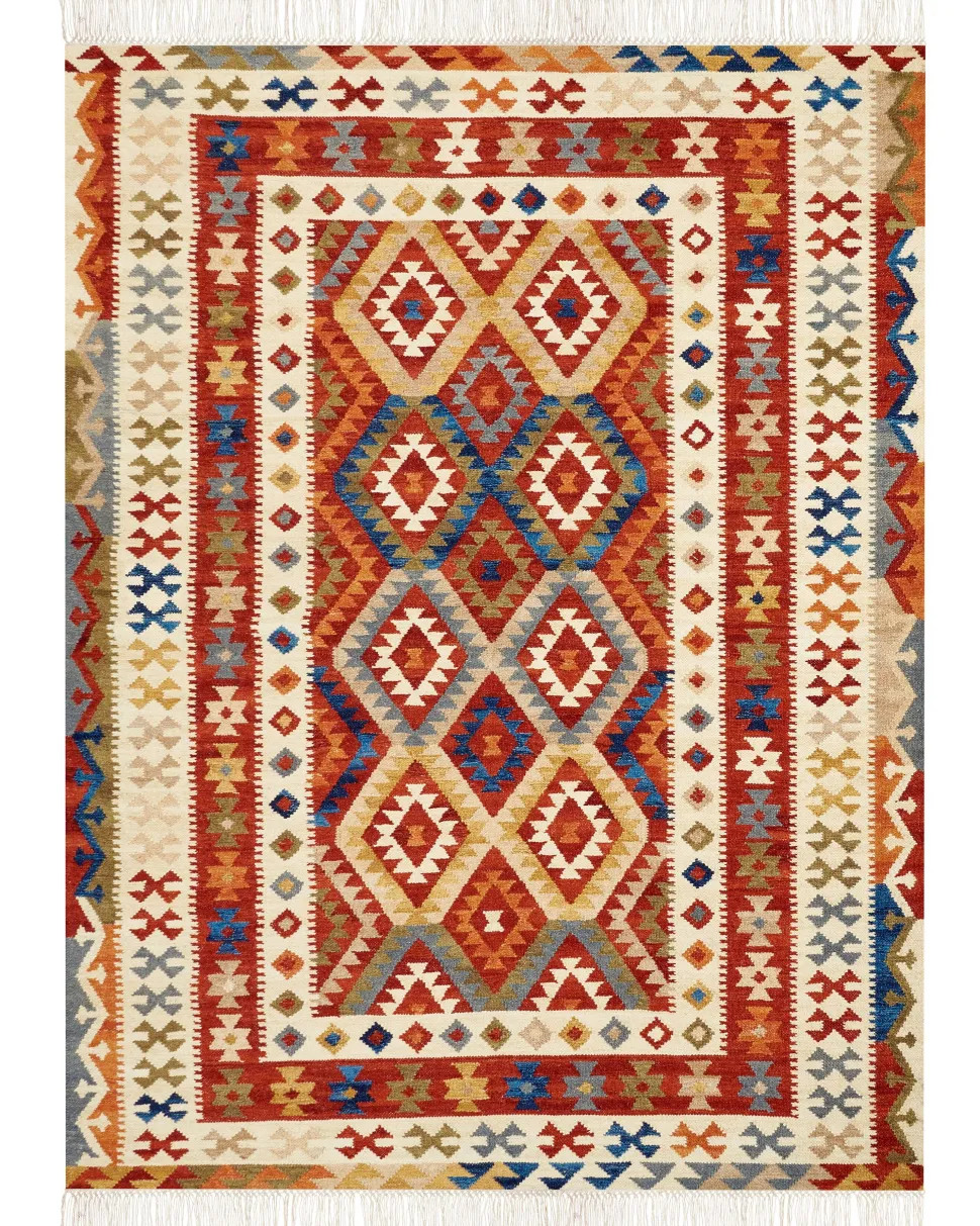 Kelim Teppich Wolle Mehrfarbig 160 X 230 Cm Geometrisches Muster Kurzflor Oshakan