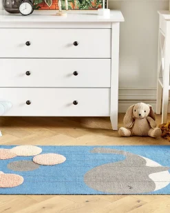 Kinderteppich Baumwolle Blau 80 X 150 Cm Wal-Motiv Balabang