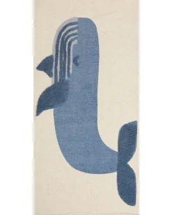 Kinderteppich Baumwolle Beige / Blau 80 X 150 Cm Wal-Motiv Selai
