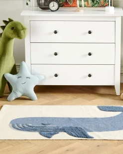 Kinderteppich Baumwolle Beige / Blau 80 X 150 Cm Wal-Motiv Selai
