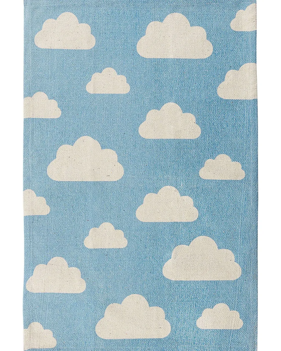 Kinderteppich Baumwolle Blau 60 X 90 Cm Wolkenmotiv Gwalijar