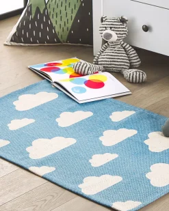 Kinderteppich Baumwolle Blau 60 X 90 Cm Wolkenmotiv Gwalijar