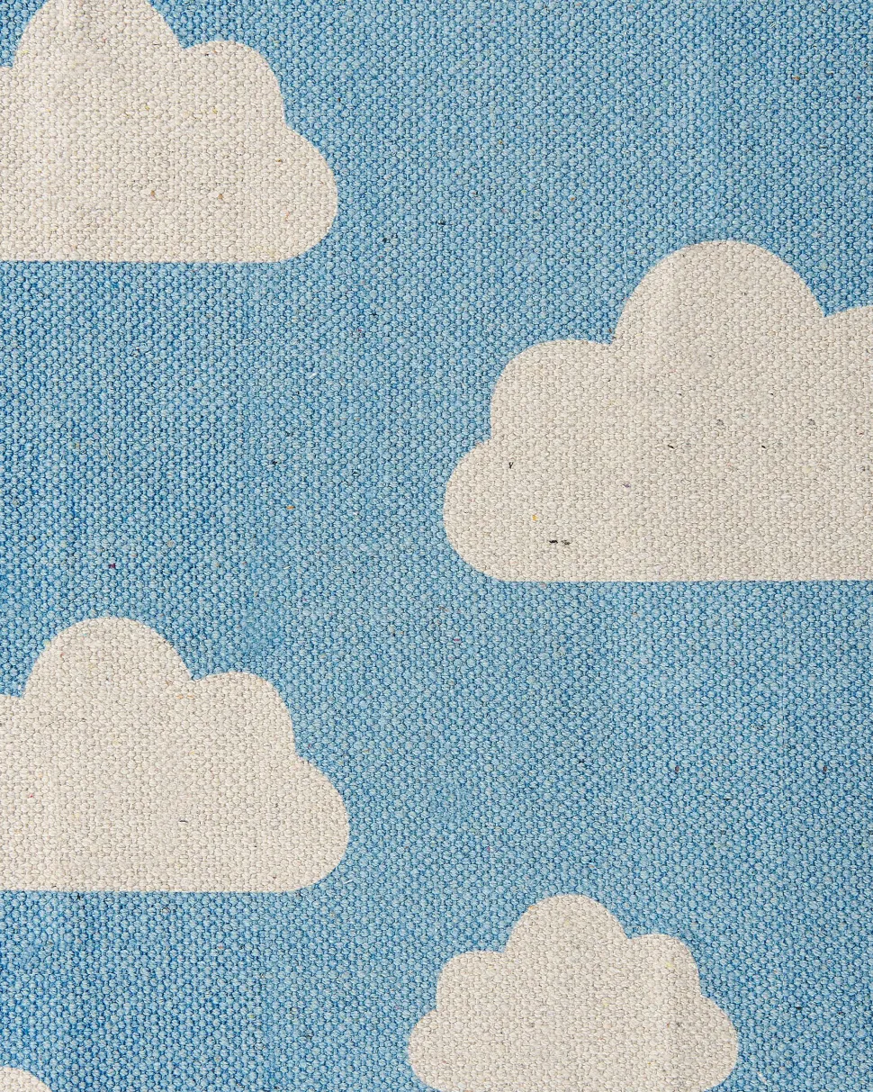 Kinderteppich Baumwolle Blau 60 X 90 Cm Wolkenmotiv Gwalijar
