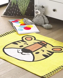 Kinderteppich Baumwolle Gelb 60 X 90 Cm Tigermuster Kurzflor Ranchi