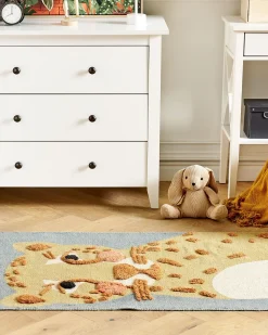 Kinderteppich Baumwolle Grau / Gelb 80 X 150 Cm Leopardenmotiv Tangse