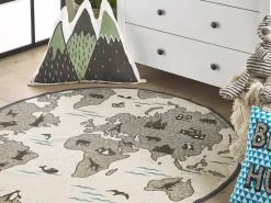 Kinderteppich Baumwolle Grau / Beige 120 Cm Kontinentenmuster Kesda