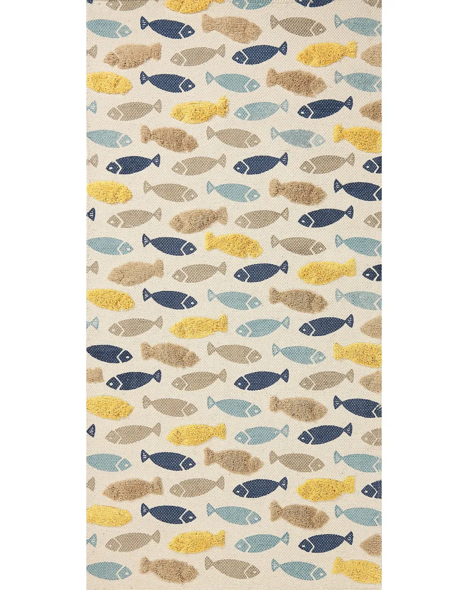 Kinderteppich Baumwolle Mehrfarbig 80 X 150 Cm Fischmotiv Ipuh