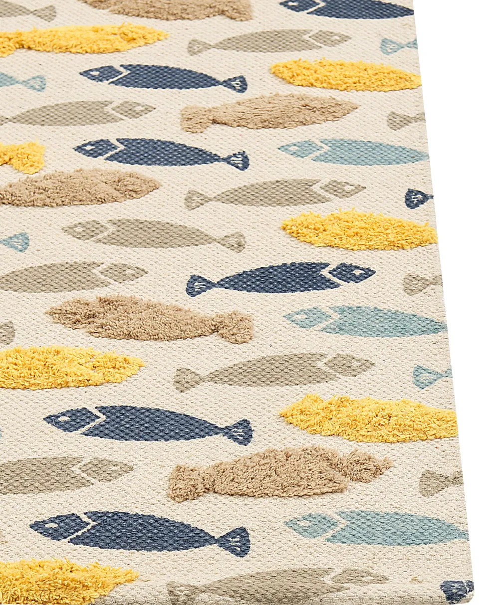 Kinderteppich Baumwolle Mehrfarbig 80 X 150 Cm Fischmotiv Ipuh