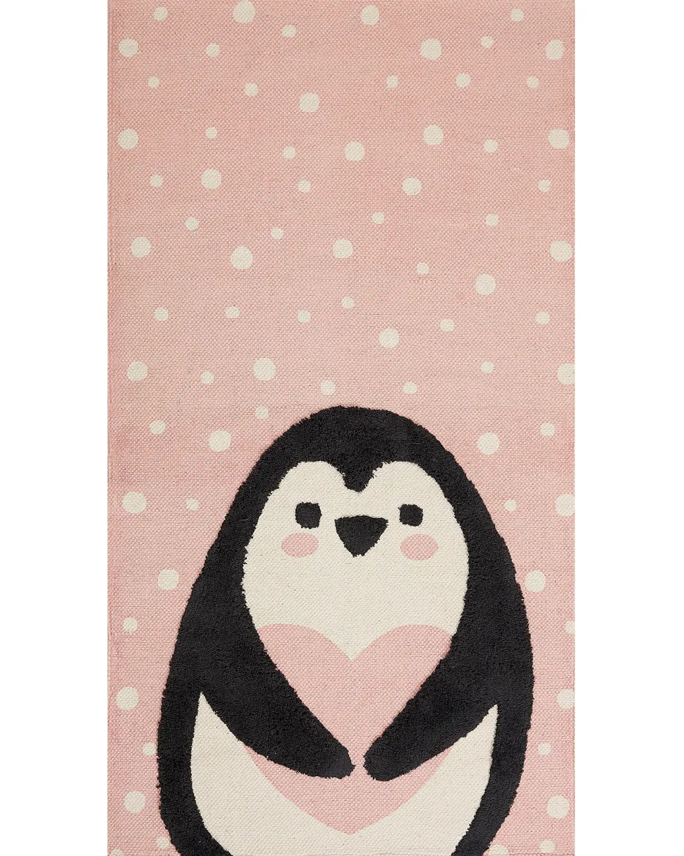 Kinderteppich Baumwolle Rosa 80 X 150 Cm Pinguin-Muster Pengkol