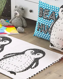 Kinderteppich Baumwolle Weis / Schwarz 60 X 90 Cm Pinguin-Muster Hajdarabad