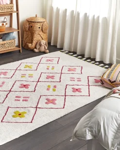 Kinderteppich Baumwolle Weis / Rosa 160 X 230 Cm Geometrisches Muster Kurzflor Cavus
