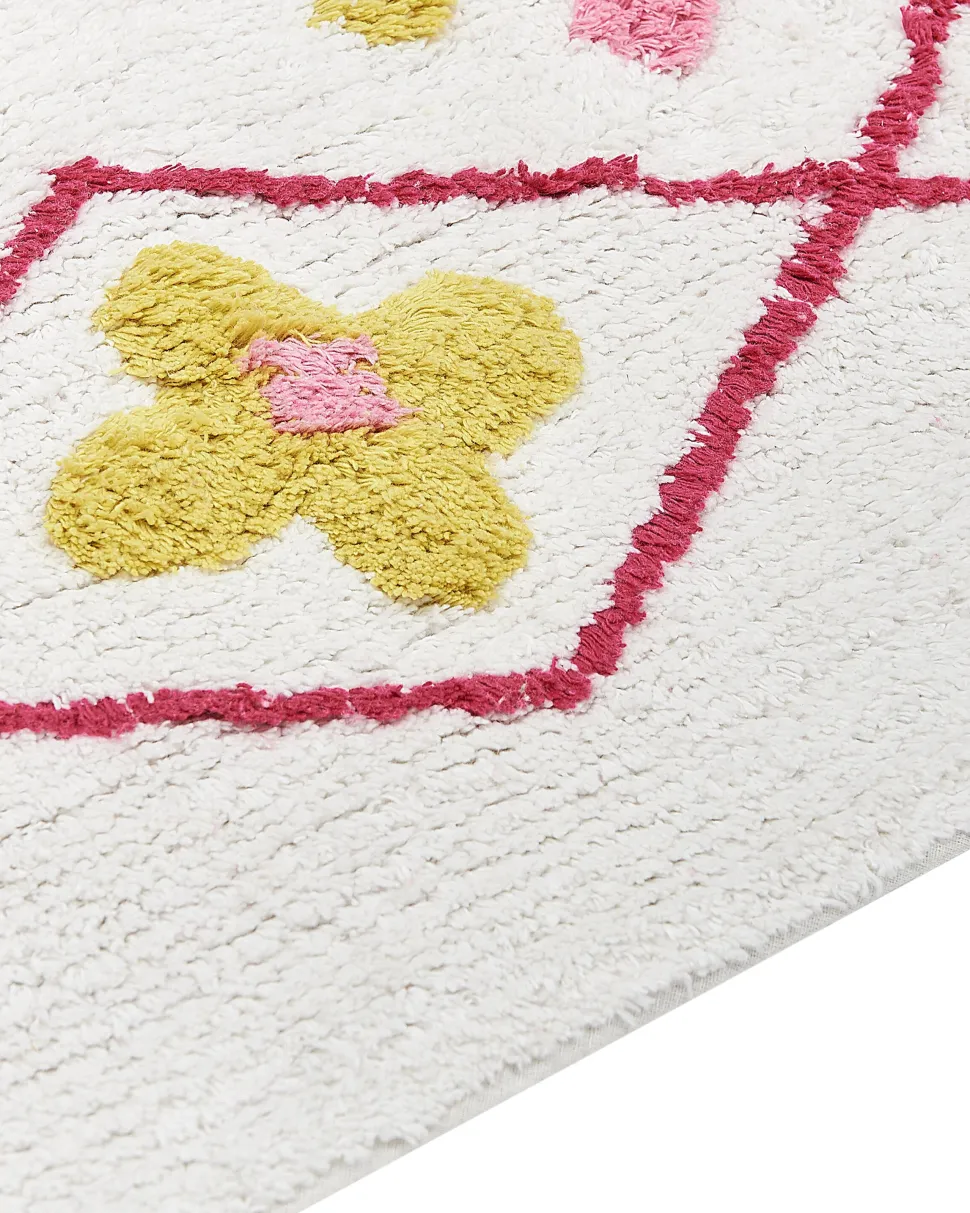 Kinderteppich Baumwolle Weis / Rosa 160 X 230 Cm Geometrisches Muster Kurzflor Cavus