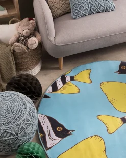 Kinderteppich Blau 140 Cm Fischmuster Kurzflor Fizme