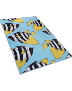 Kinderteppich Blau 80 X 140 Cm Fischmuster Kurzflor Fizme