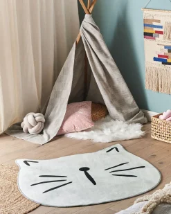 Kinderteppich Grau 100 Cm Katzenmotiv Kurzflor Kitty