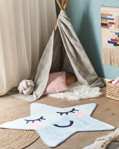 Kinderteppich Hellblau 120 X 120 Cm Sternmotiv Kurzflor Sirius