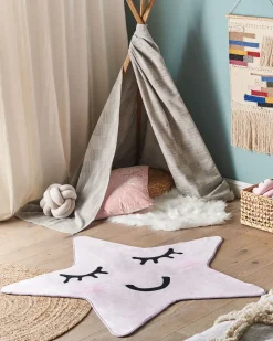Kinderteppich Pastellrosa 120 X 120 Cm Sternmotiv Kurzflor Sirius
