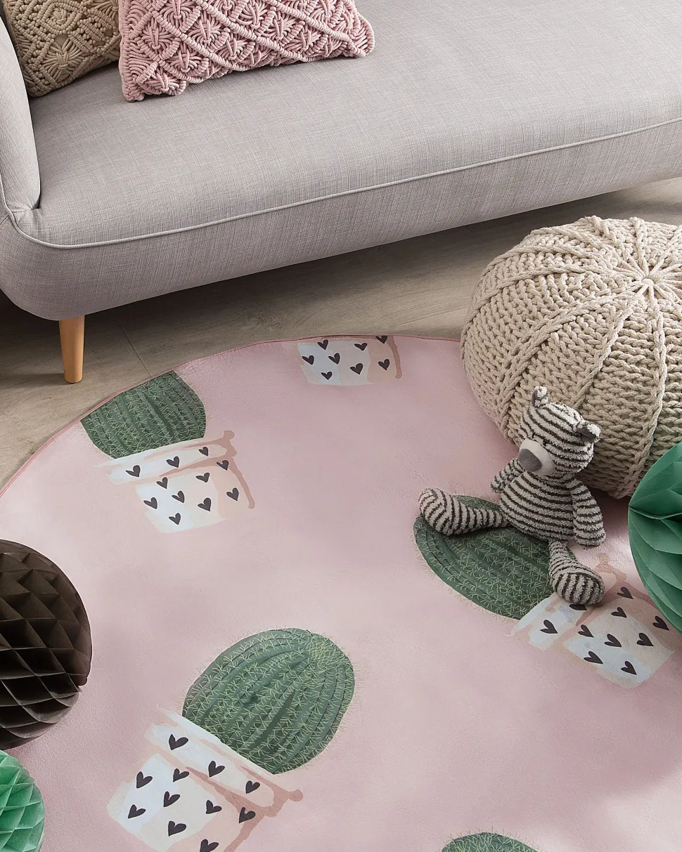 Kinderteppich Rosa 120 Cm Kaktus-Muster Kurzflor Eldivan