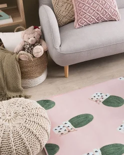 Kinderteppich Rosa 80 X 150 Cm Kaktus-Muster Kurzflor Eldivan