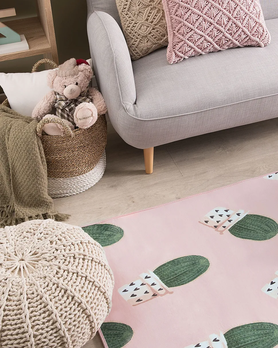 Kinderteppich Rosa 80 X 150 Cm Kaktus-Muster Kurzflor Eldivan