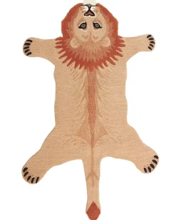 Kinderteppich Wolle Beige 100 X 160 Cm Lowenmotiv Mufasa