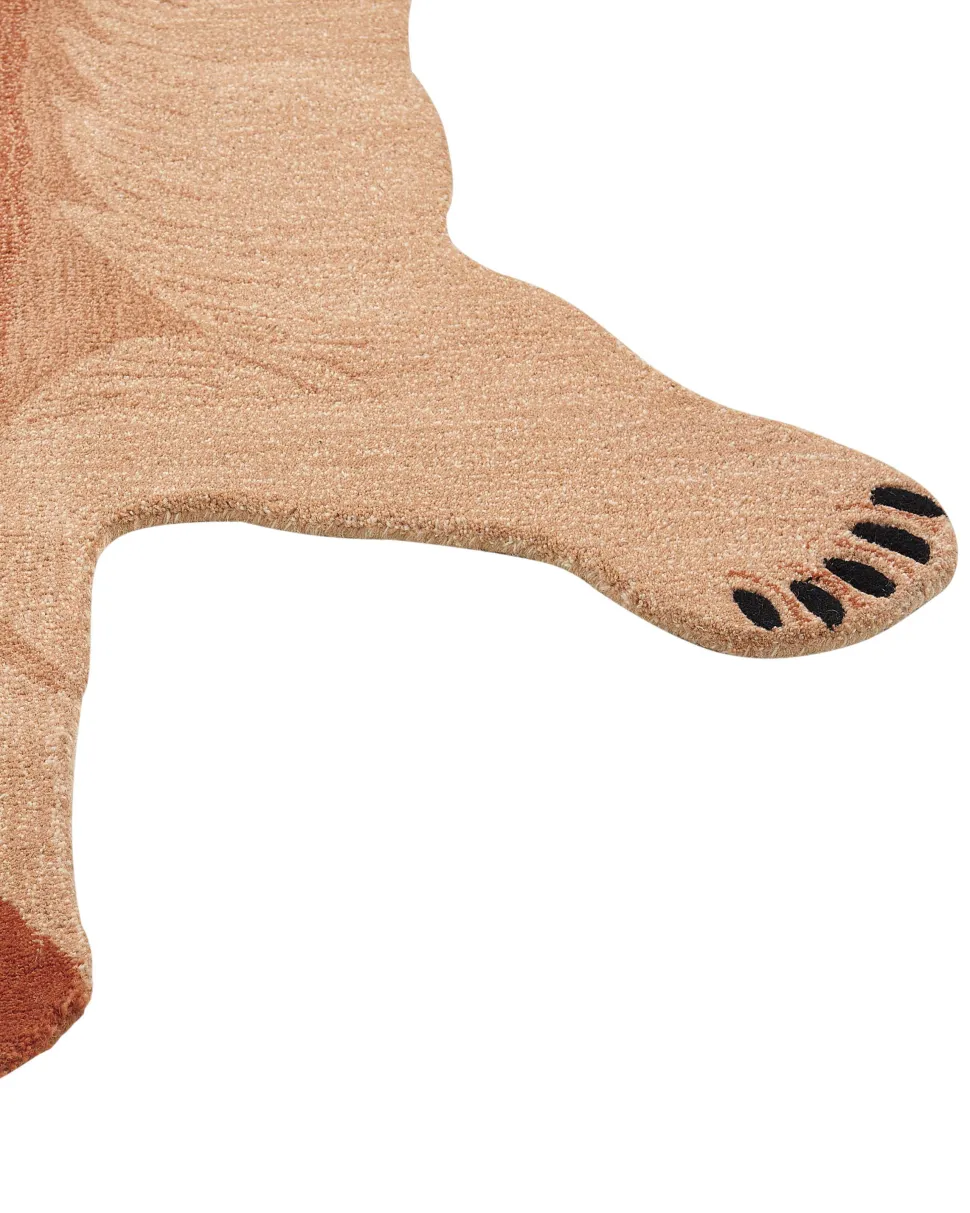Kinderteppich Wolle Beige 100 X 160 Cm Lowenmotiv Mufasa