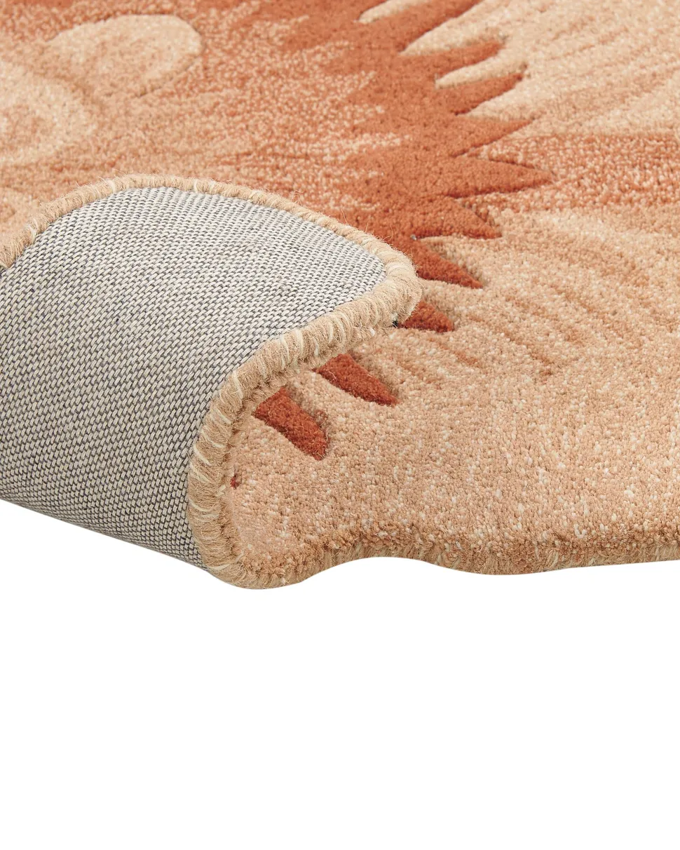 Kinderteppich Wolle Beige 100 X 160 Cm Lowenmotiv Mufasa