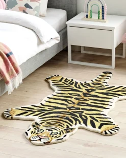 Kinderteppich Wolle Beige / Schwarz 100 X 160 Cm Tigermotiv Shere