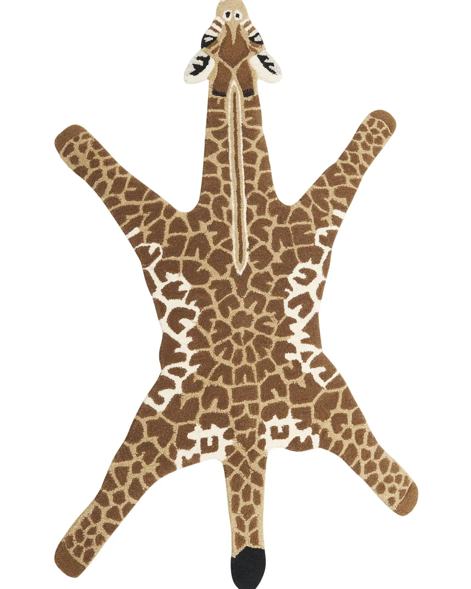 Kinderteppich Wolle Braun / Beige 100 X 160 Cm Giraffenmotiv Melman