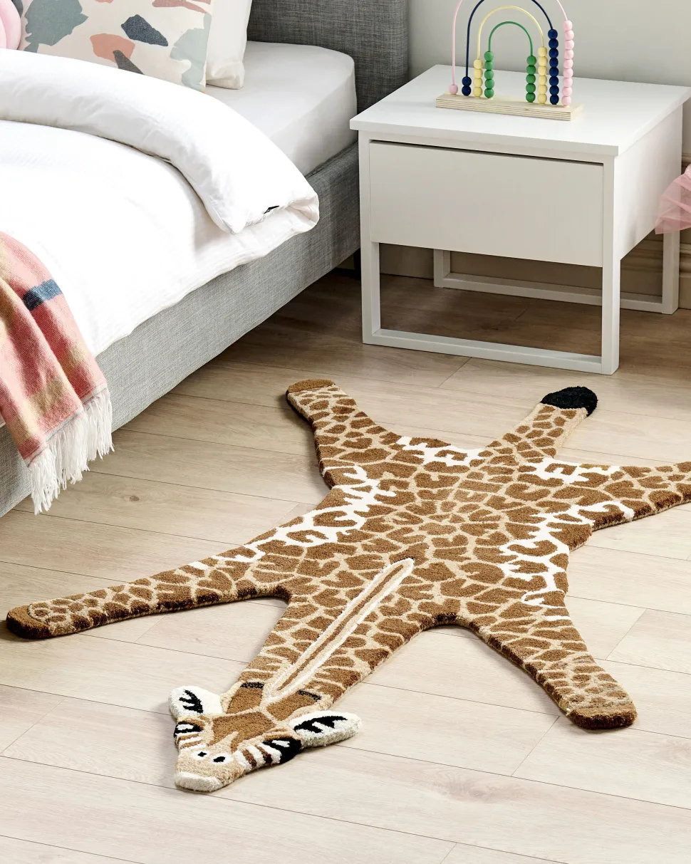 Kinderteppich Wolle Braun / Beige 100 X 160 Cm Giraffenmotiv Melman