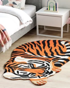 Kinderteppich Wolle Orange 100 X 155 Cm Tigermotiv Rajah