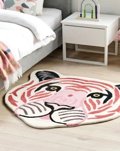 Kinderteppich Wolle Rosa 120 X 110 Cm Tigermotiv Parker