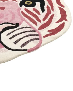 Kinderteppich Wolle Rosa 120 X 110 Cm Tigermotiv Parker