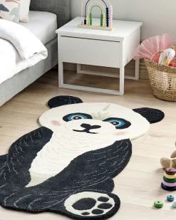 Kinderteppich Wolle Schwarz / Weis 100 X 160 Cm Pandamotiv Jingjing
