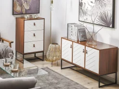 Kommode Dunkler Holzfarbton / Weis 3 Schubladen Nueva