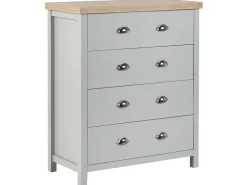 Kommode Grau / Heller Holzfarbton 4 Schubladen Clio