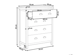Kommode Grau / Heller Holzfarbton 4 Schubladen Clio