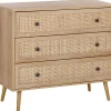 Kommode Rattan Heller Holzfarbton 3 Schubladen Ponca