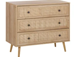 Kommode Rattan Heller Holzfarbton 3 Schubladen Ponca
