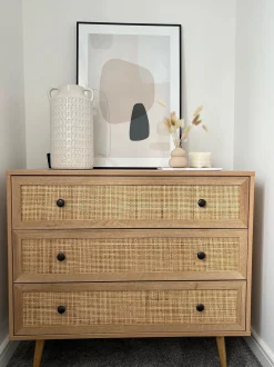 Kommode Rattan Heller Holzfarbton 3 Schubladen Ponca