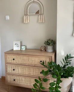 Kommode Rattan Heller Holzfarbton 3 Schubladen Ponca