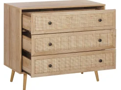 Kommode Rattan Heller Holzfarbton 3 Schubladen Ponca