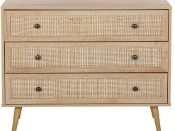 Kommode Rattan Heller Holzfarbton 3 Schubladen Ponca