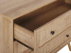 Kommode Rattan Heller Holzfarbton 3 Schubladen Ponca
