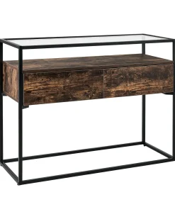 Konsolentisch Glas Dunkler Holzfarbton / Schwarz 2 Schubladen Mauk