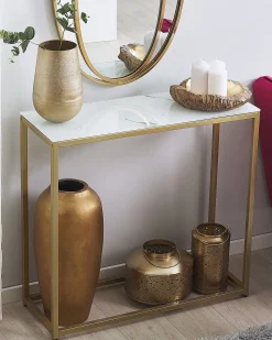 Konsolentisch Marmor Optik Weis / Gold Delano
