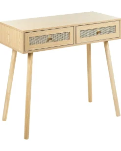 Konsolentisch Rattan Helles Holz 2 Schubladen Odell