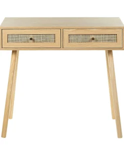 Konsolentisch Rattan Helles Holz 2 Schubladen Odell